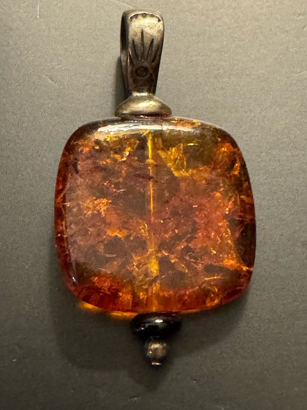 Vintage Sterling Silver Amber Pendant 925 Cognac Baltic